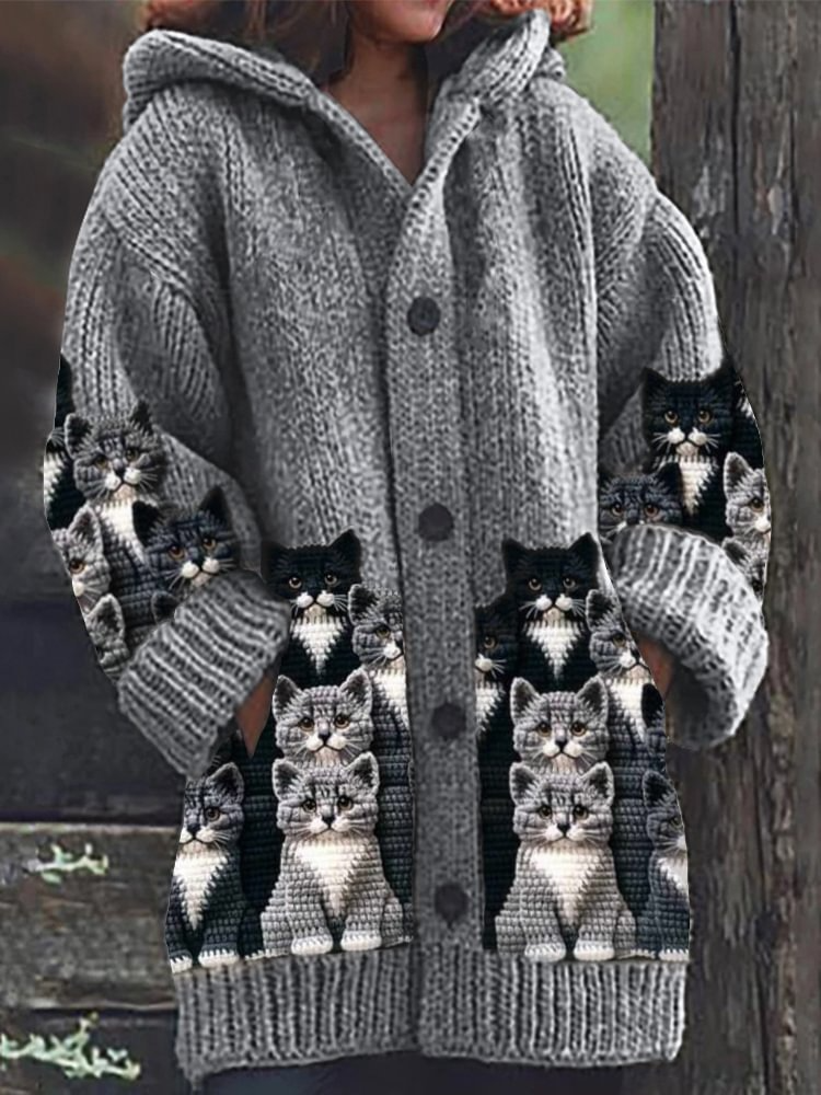 Jasmin - Bequemer Strickcardigan mit Katzenmotiv