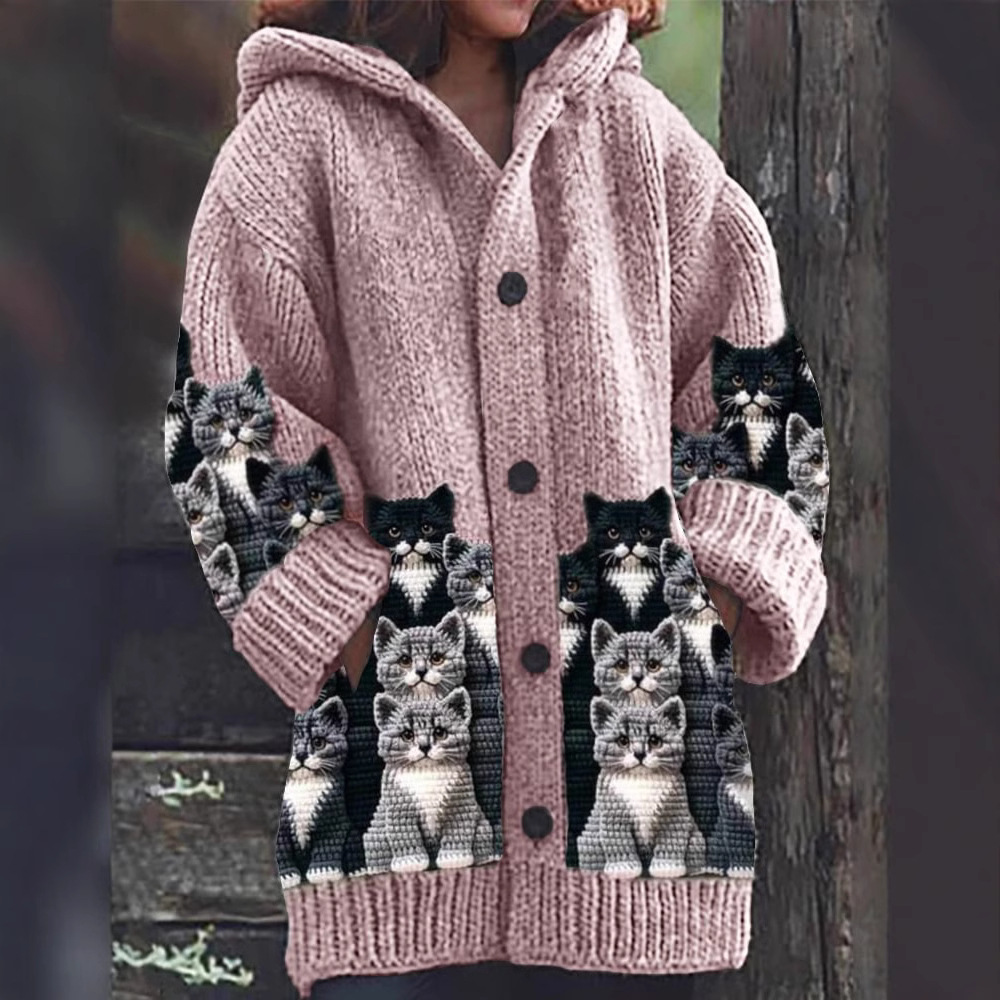 Jasmin - Bequemer Strickcardigan mit Katzenmotiv