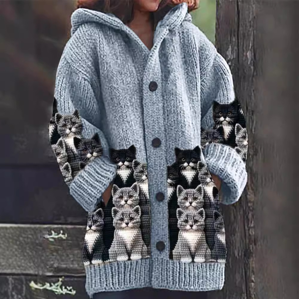 Jasmin - Bequemer Strickcardigan mit Katzenmotiv