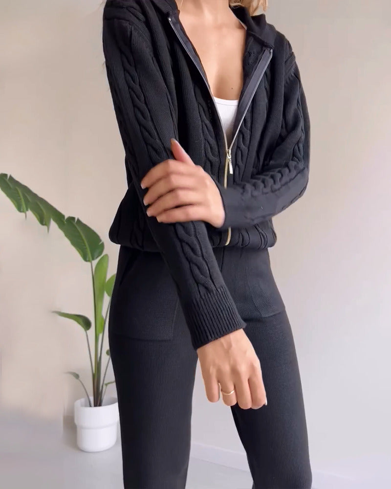 Ania - Zwei-Teile Twist-Jacquard Casual Set