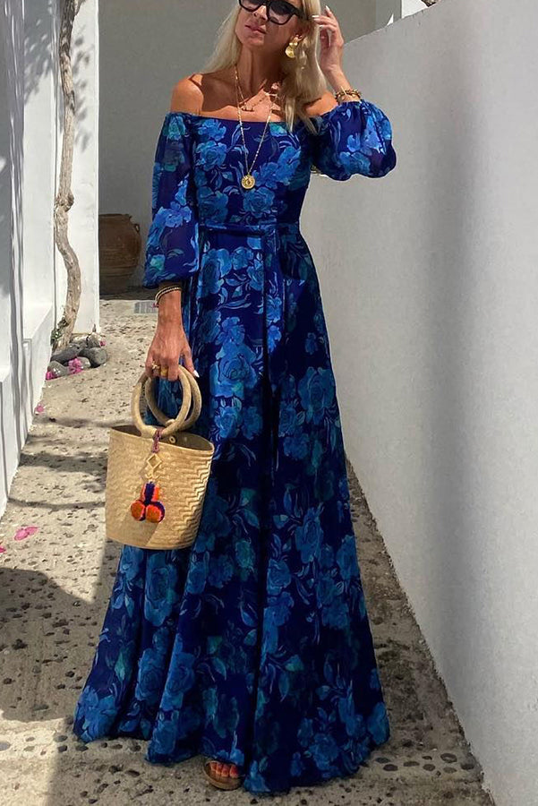 Francesca - Langes Blumenkleid mit schulterfreien Trägern