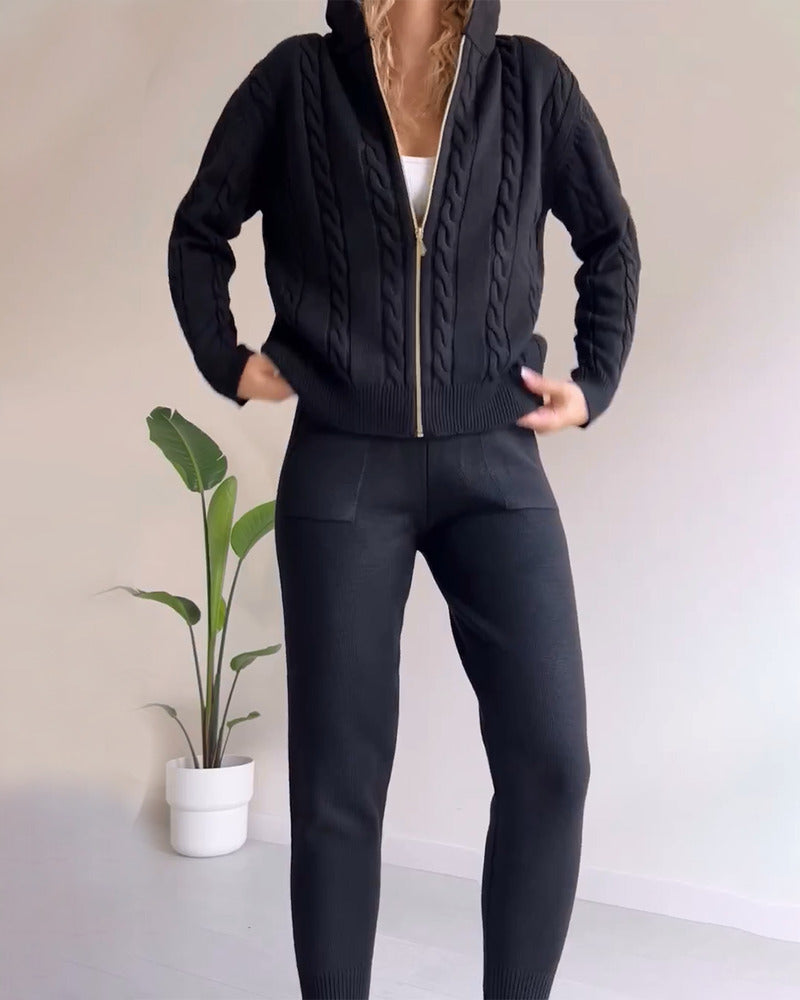 Ania - Zwei-Teile Twist-Jacquard Casual Set