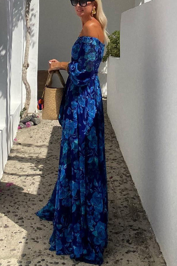Francesca - Langes Blumenkleid mit schulterfreien Trägern