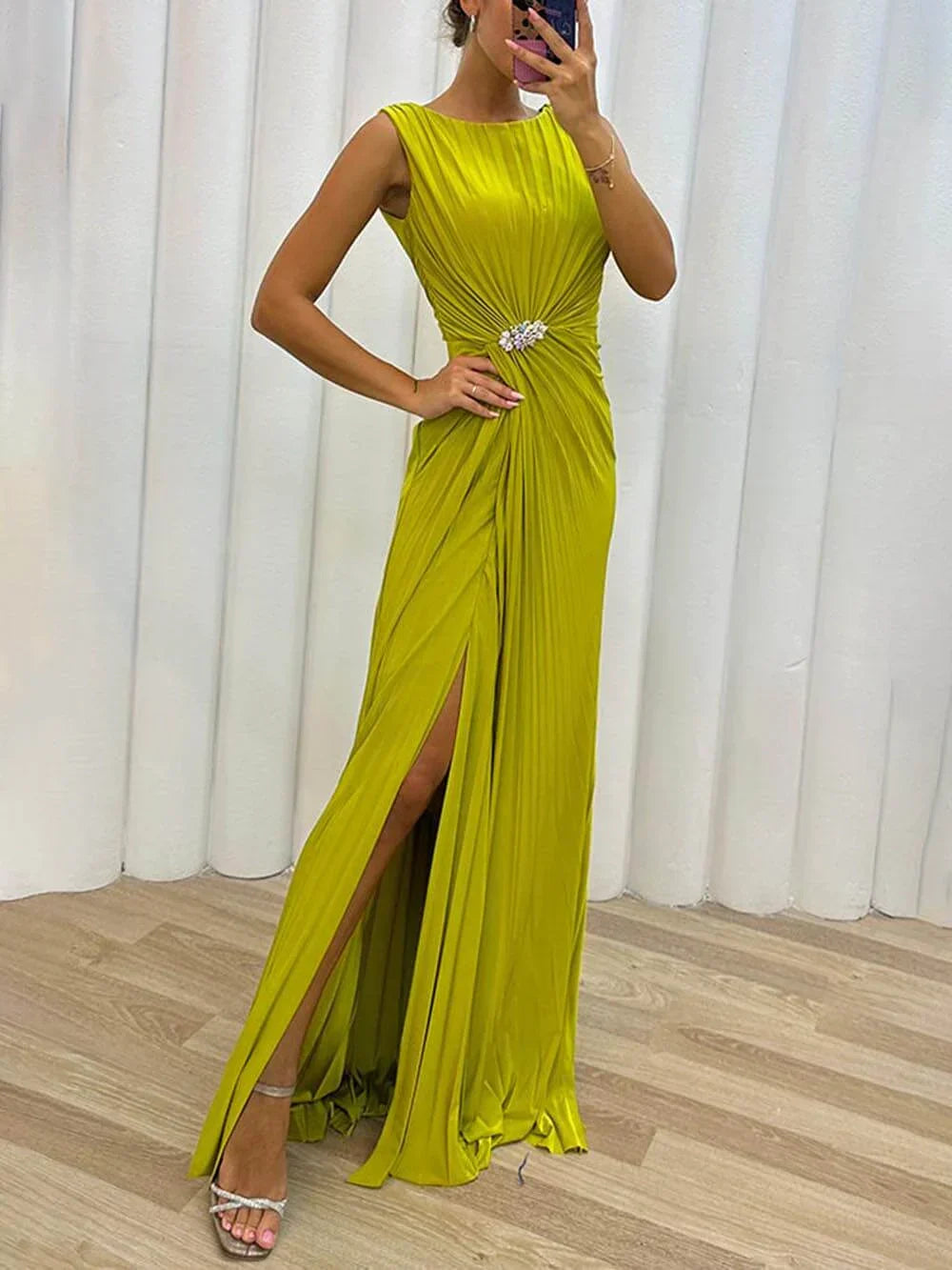 Davina - Langes plissiertes Abendkleid