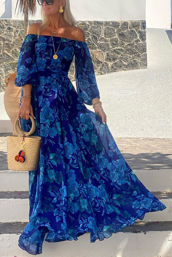 Francesca - Langes Blumenkleid mit schulterfreien Trägern