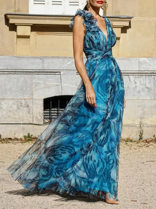 Léna™ | LANGES KLEID IN PFAUENBLAU