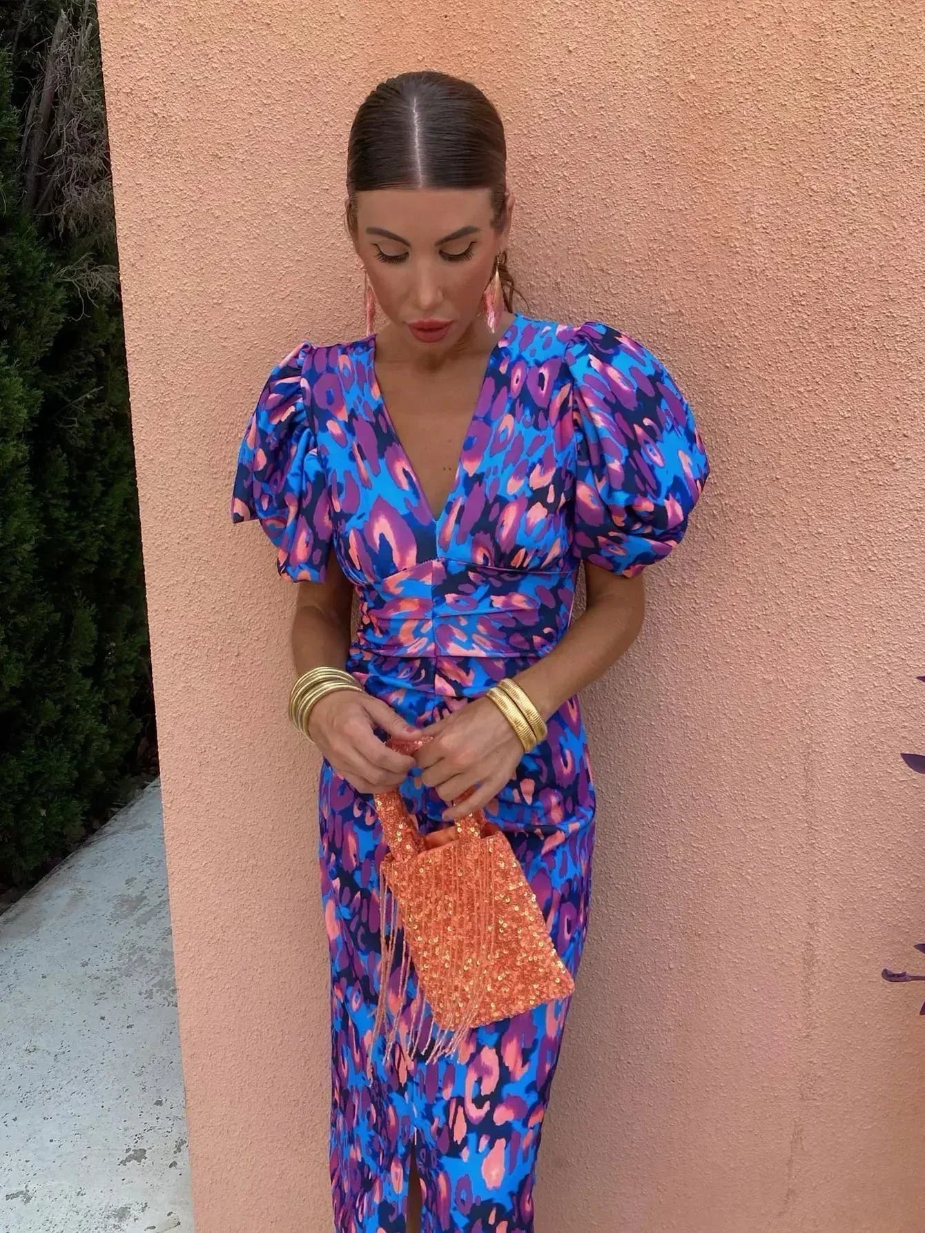 Loren - Kleid mit puffigen Ärmeln in lebhaften Farben