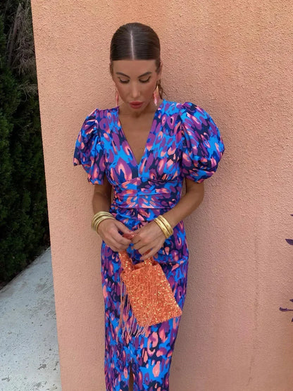 Loren - Kleid mit puffigen Ärmeln in lebhaften Farben