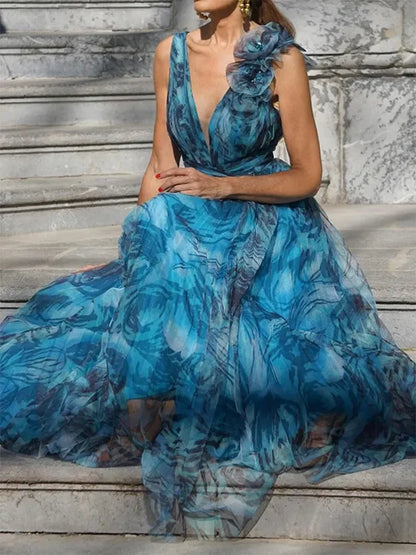 Léna™ | LANGES KLEID IN PFAUENBLAU