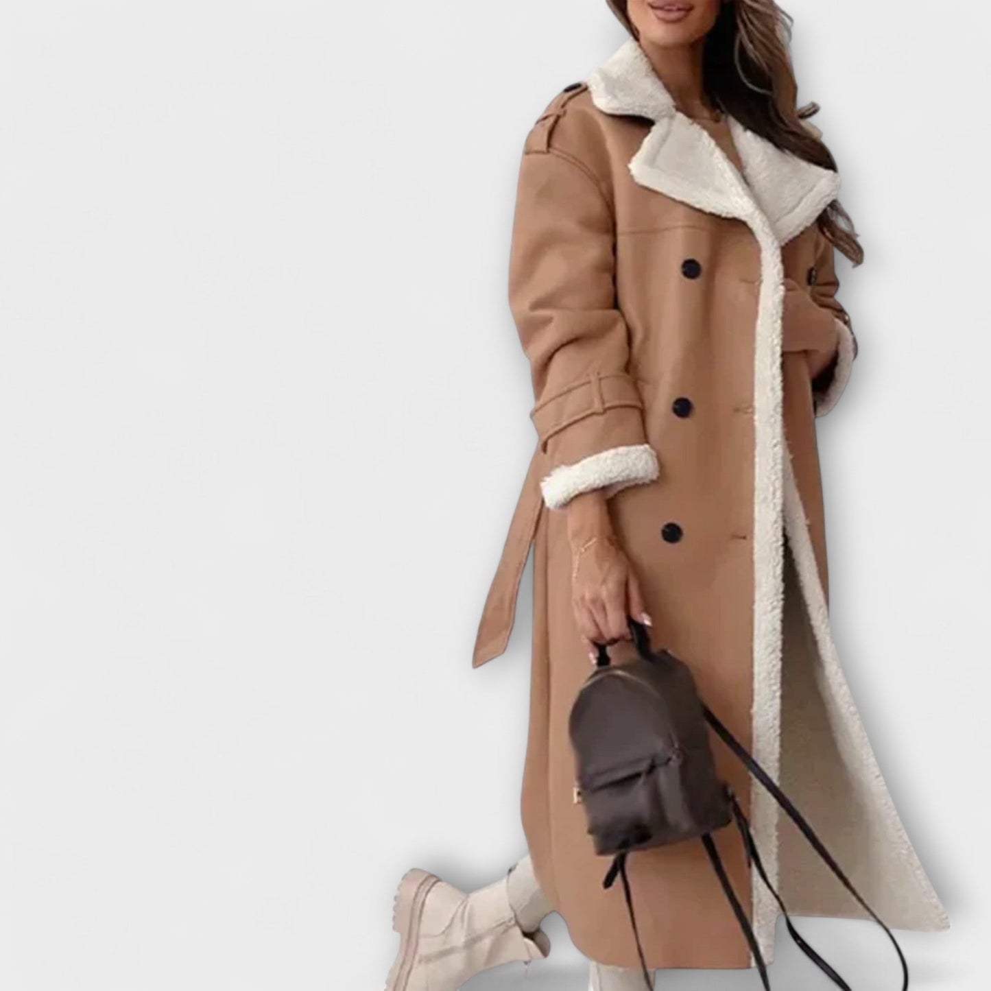 Luna - Lange klassische Jacke mit Fleece-Futter und Teddy-Kragen