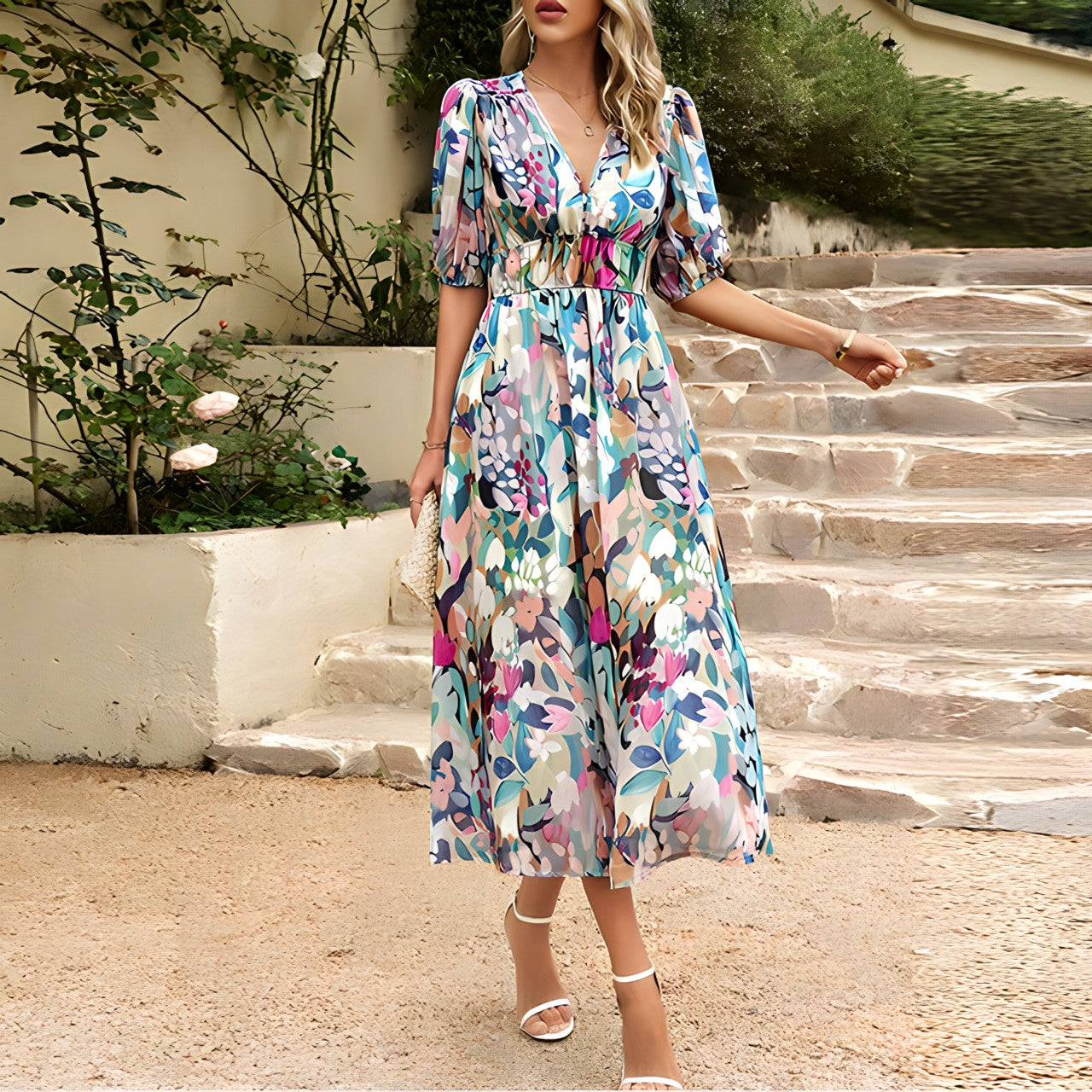 Isolde - Midi-Kleid mit V-Ausschnitt