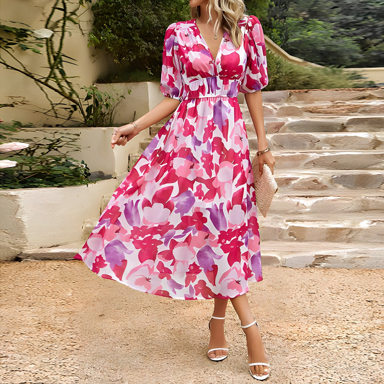 Isolde - Midi-Kleid mit V-Ausschnitt