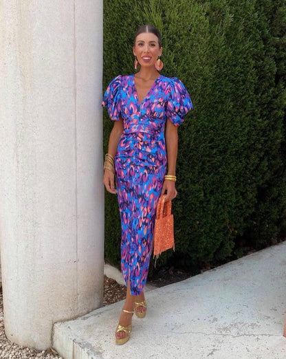 Loren - Kleid mit puffigen Ärmeln in lebhaften Farben