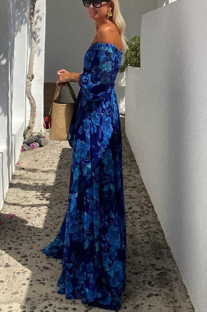 Francesca - Langes Blumenkleid mit schulterfreien Trägern