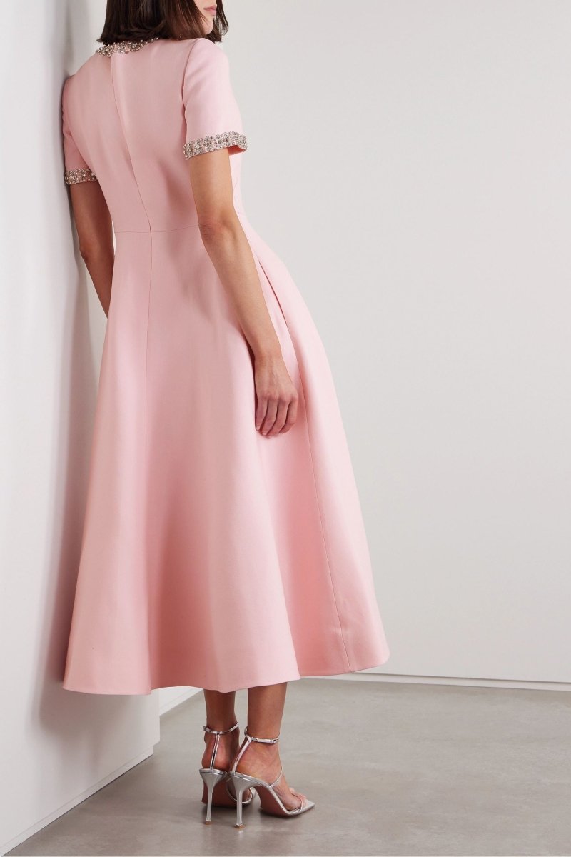 Midi-Kleid Zoe Bowknot in Rosa, verziert mit Kristallen